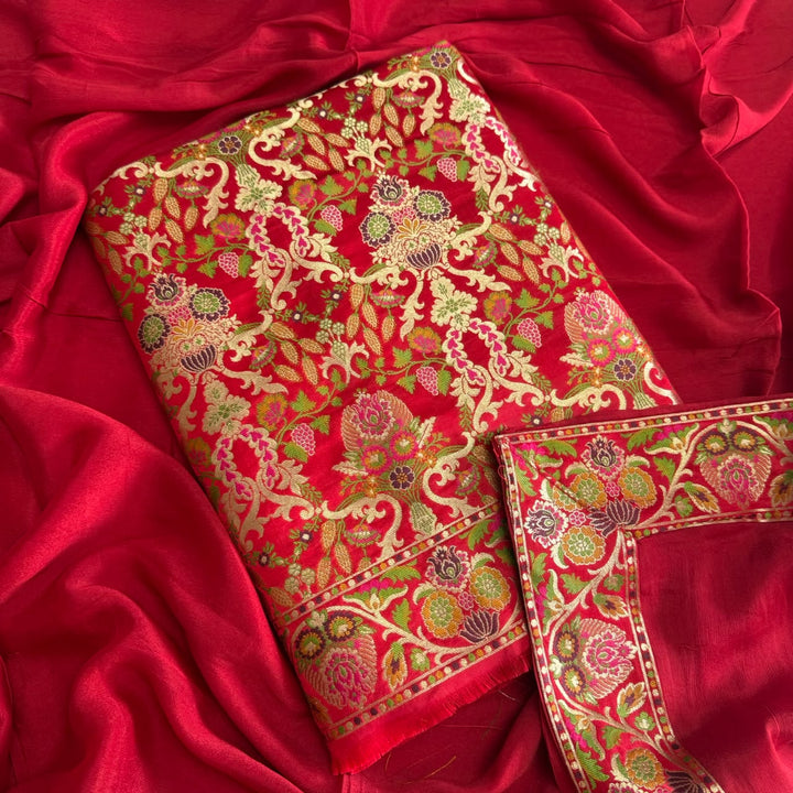 Premium Banarasi Silk Unstitched Suit Set-GF2201-D