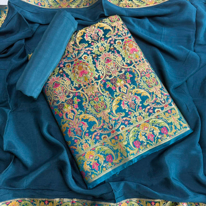 Premium Banarasi Silk Unstitched Suit Set-GF2201-A