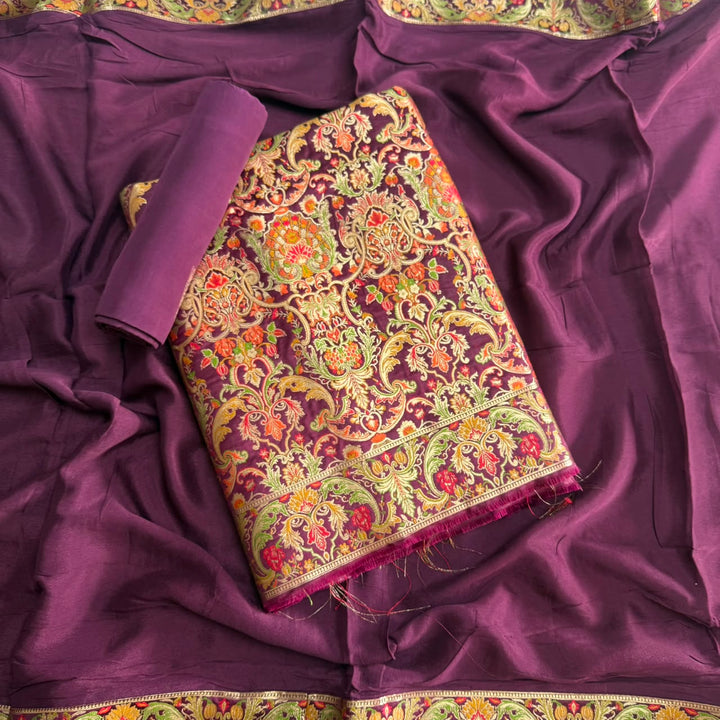 Premium Banarasi Silk Unstitched Suit Set-GF2201-C