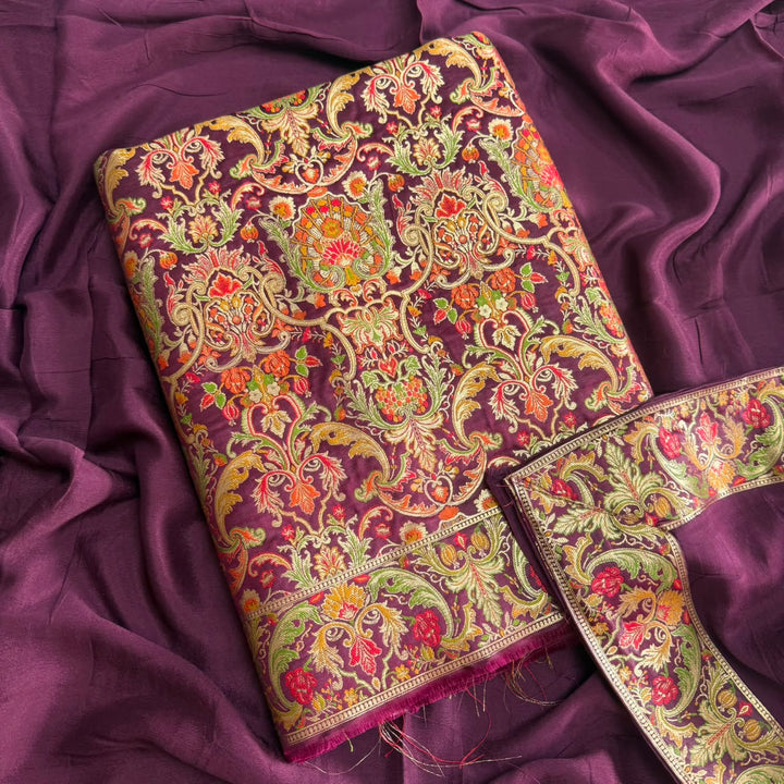 Premium Banarasi Silk Unstitched Suit Set-GF2201-C