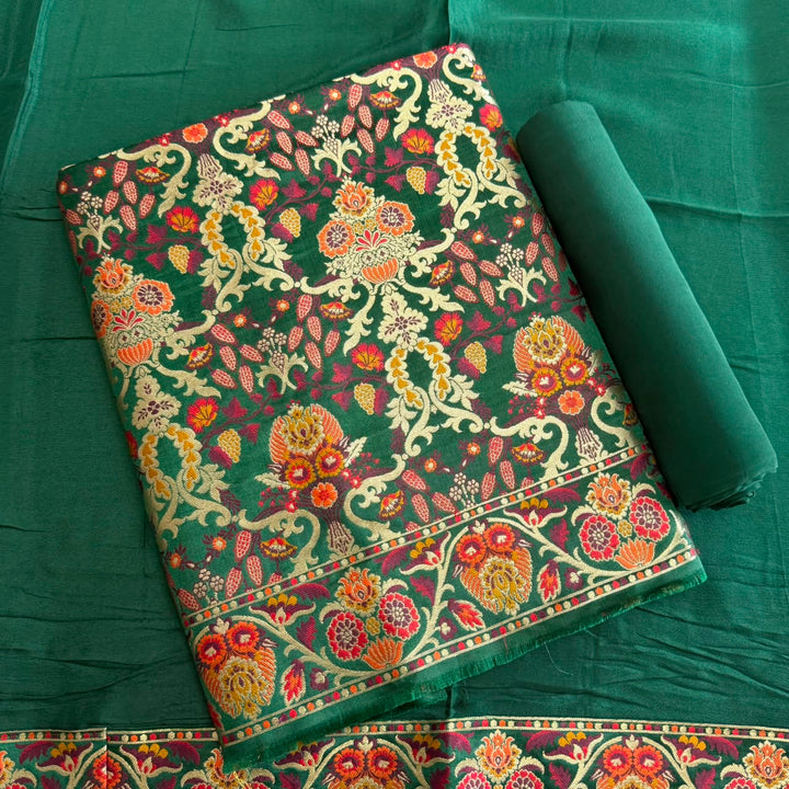 Premium Banarasi Silk Unstitched Suit Set-GF2201-E