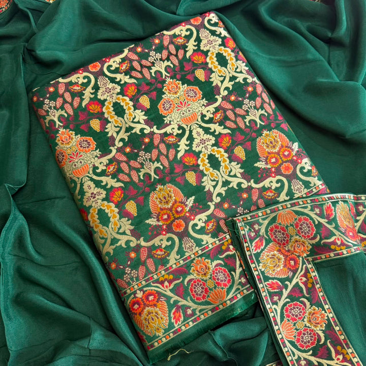 Premium Banarasi Silk Unstitched Suit Set-GF2201-E