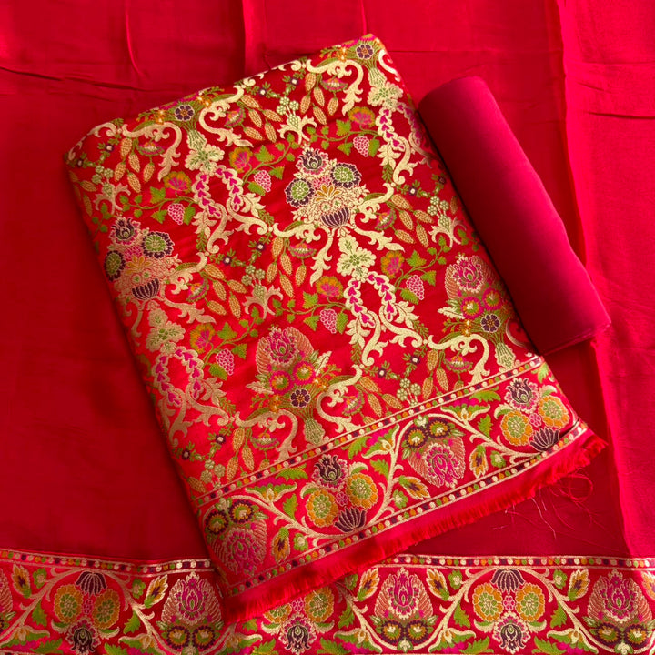 Premium Banarasi Silk Unstitched Suit Set-GF2201-D