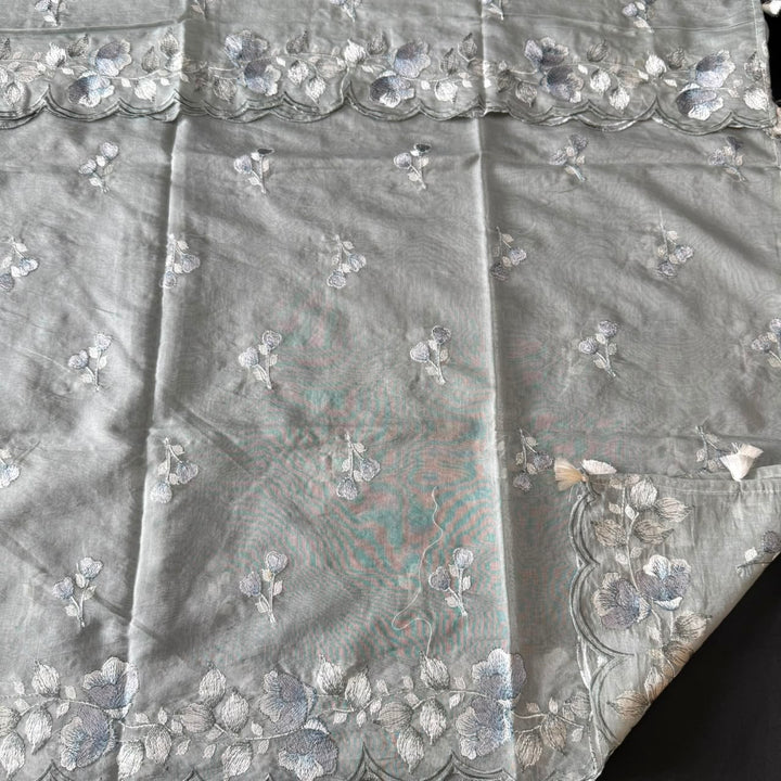 Premium Mul Chanderi Floral Thread Embroidered Unstitched Suit Set -LF1602-2
