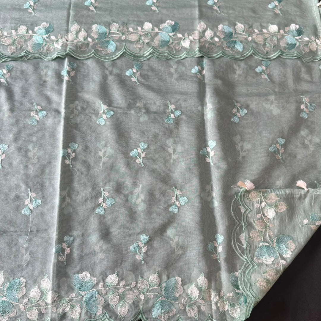 Premium Mul Chanderi Floral Thread Embroidered Unstitched Suit Set -LF1602-4
