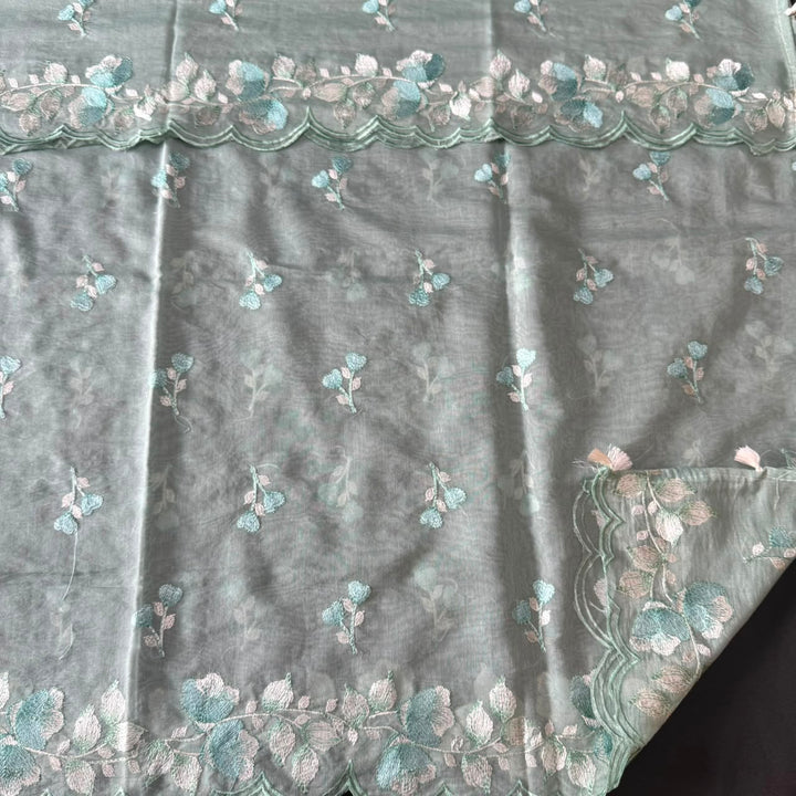 Premium Mul Chanderi Floral Thread Embroidered Unstitched Suit Set -LF1602-4