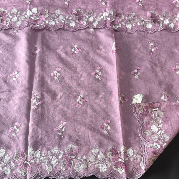 Premium Mul Chanderi Floral Thread Embroidered Unstitched Suit Set -LF1602-3