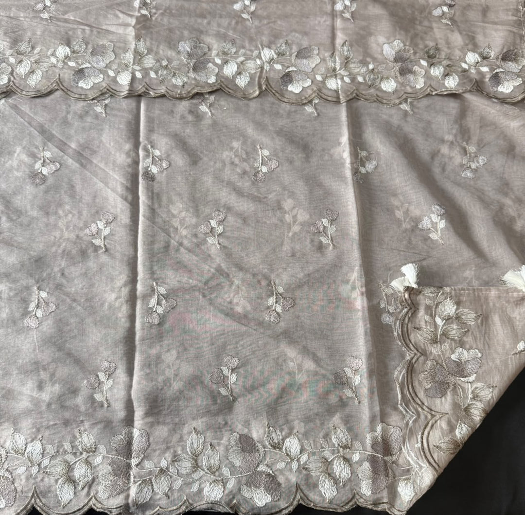 Premium Mul Chanderi Floral Thread Embroidered Unstitched Suit Set -LF1602-5