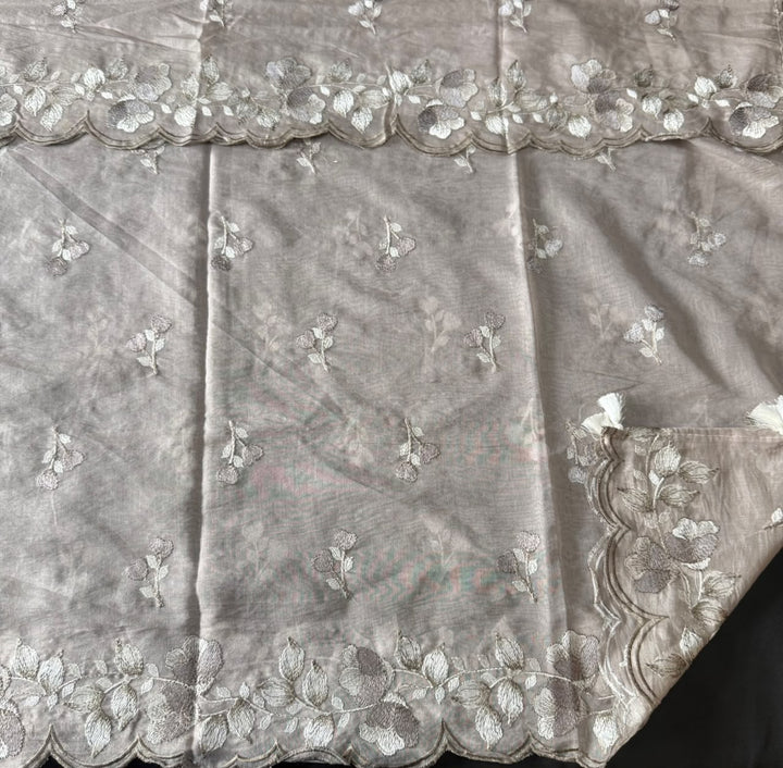 Premium Mul Chanderi Floral Thread Embroidered Unstitched Suit Set -LF1602-5