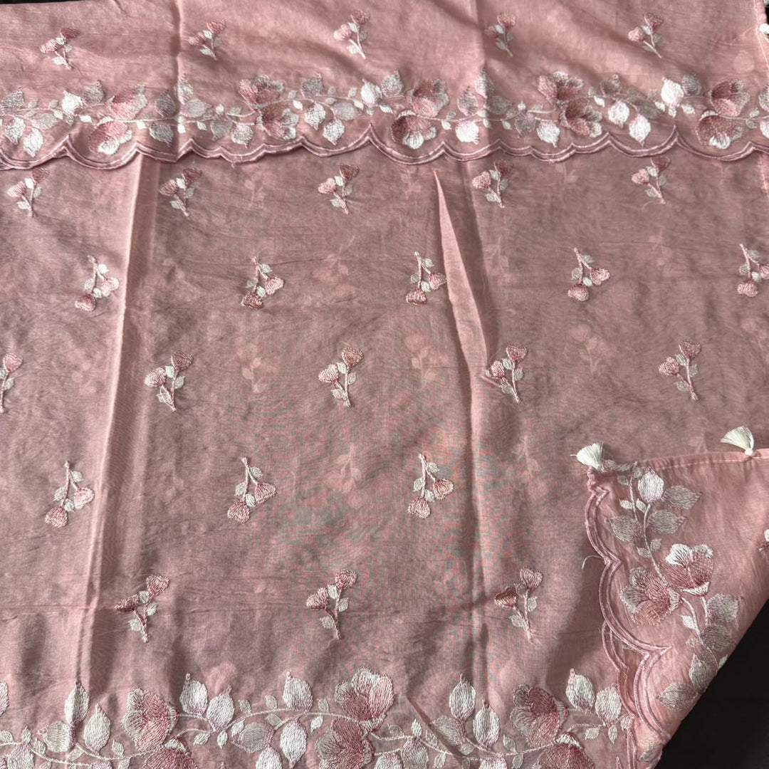 Premium Mul Chanderi Floral Thread Embroidered Unstitched Suit Set -LF1602-1
