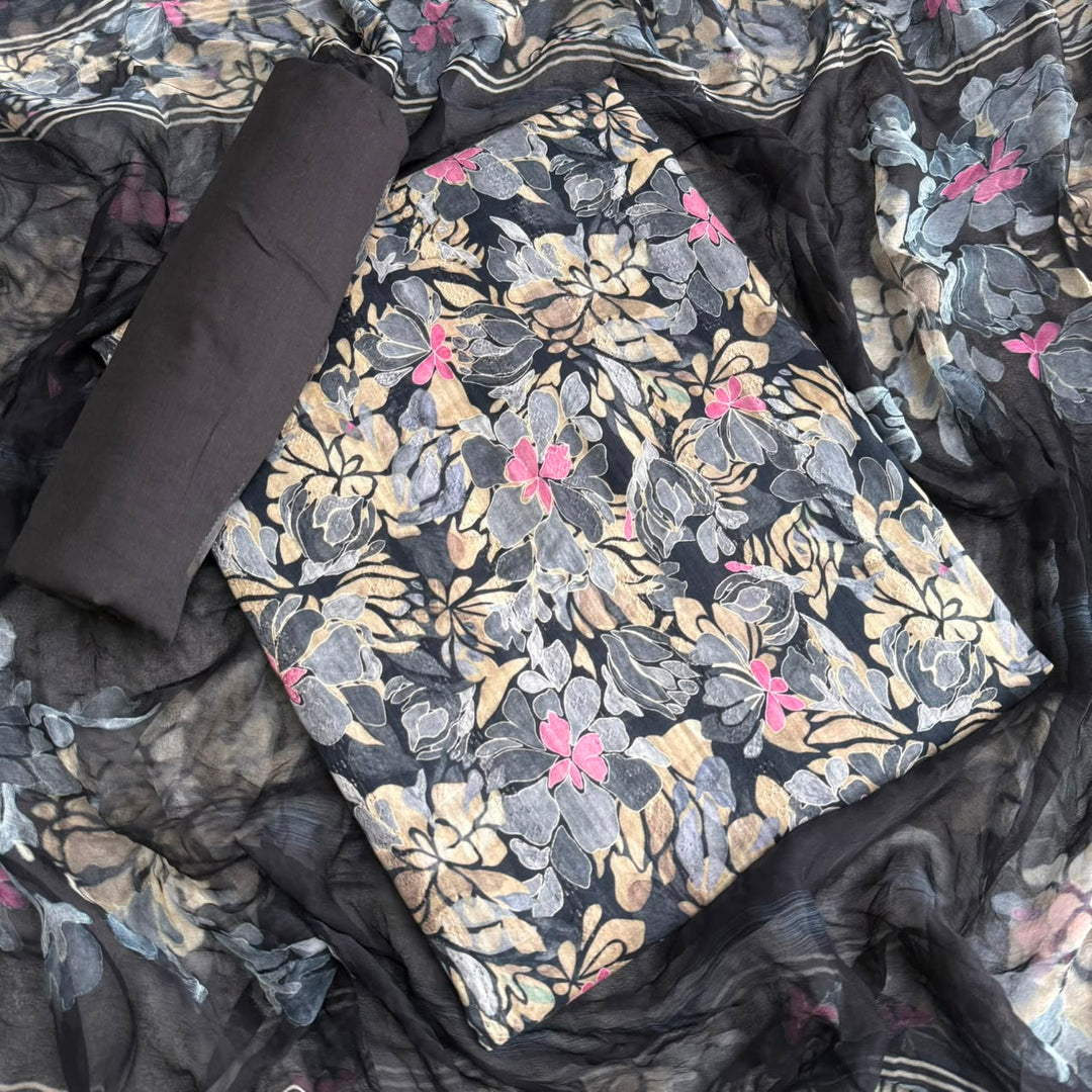 Premium Cotton Floral Print Unstitched Suit Set-PSC034-3