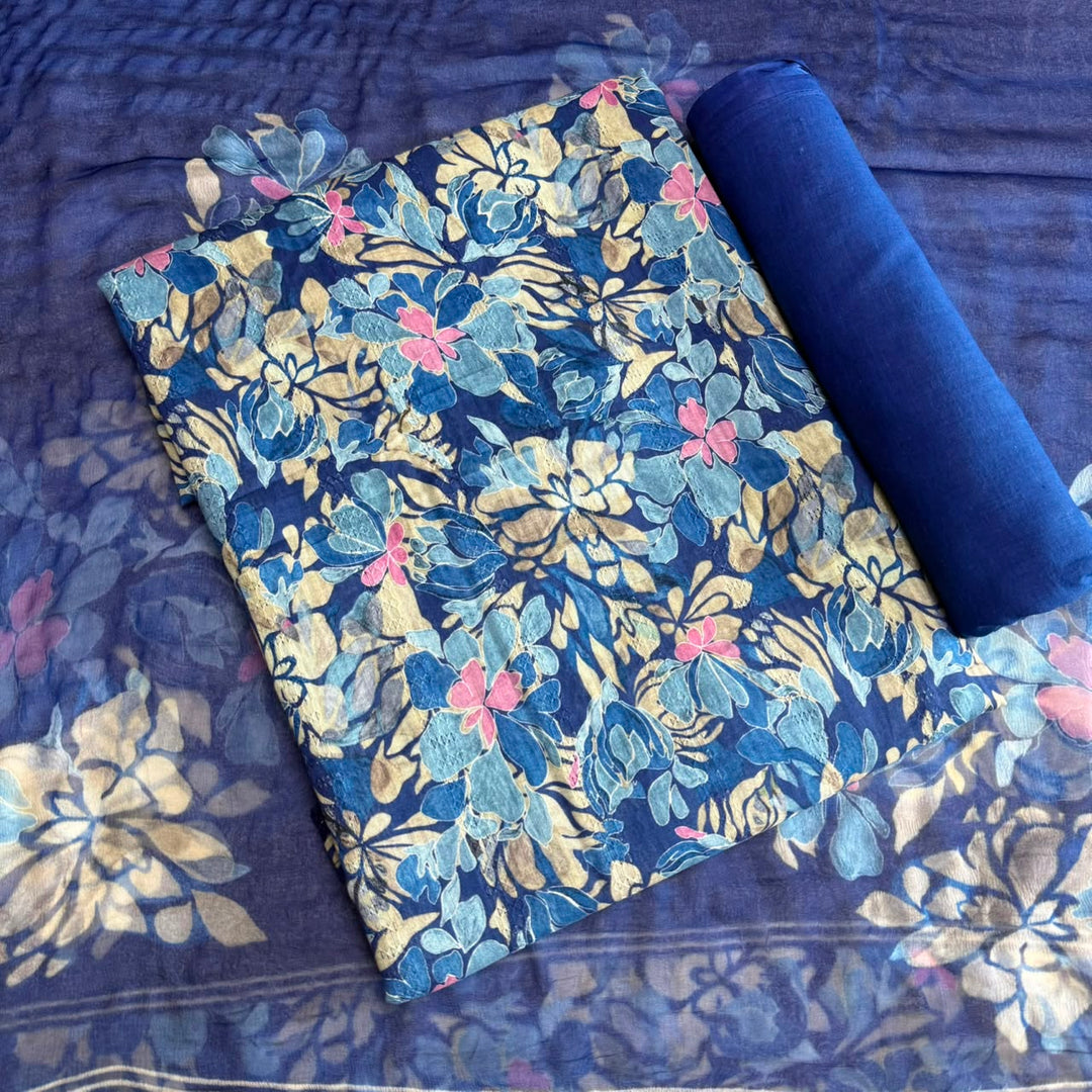 Premium Cotton Floral Print Unstitched Suit Set-PSC034-1