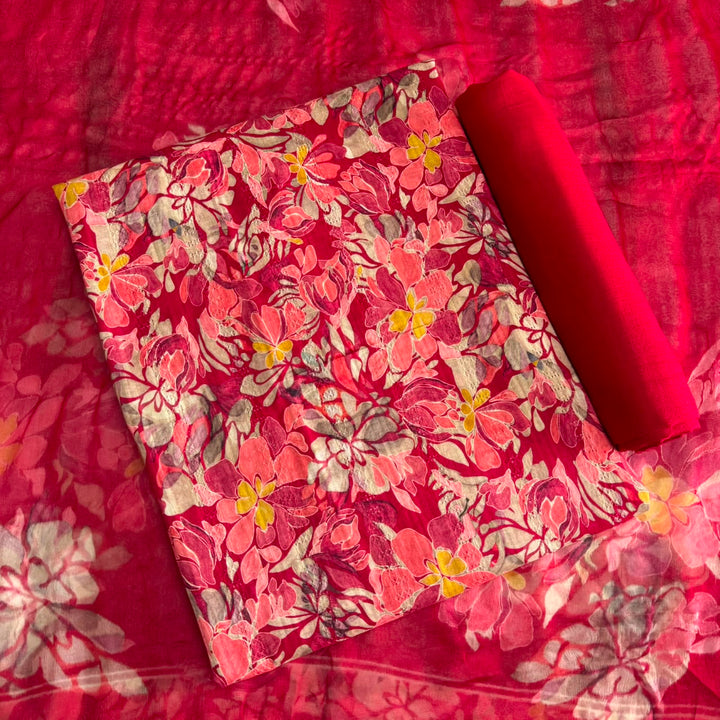 Premium Cotton Floral Print Unstitched Suit Set-PSC034-4