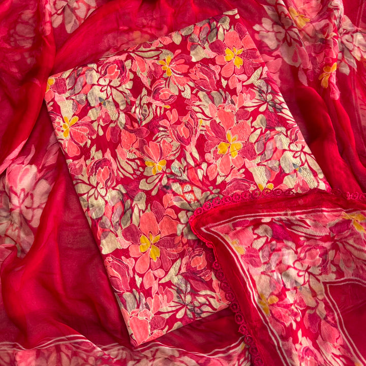 Premium Cotton Floral Print Unstitched Suit Set-PSC034-4