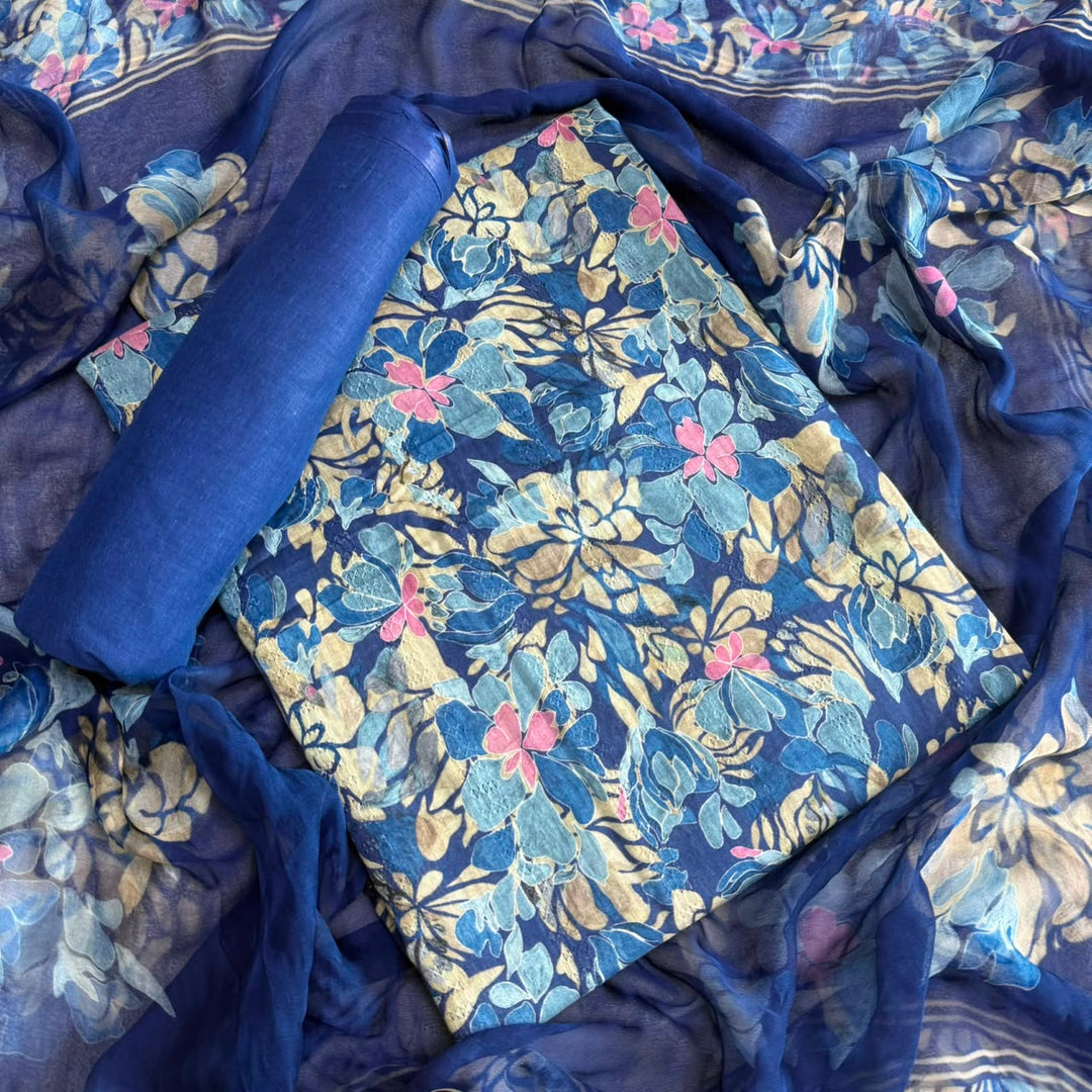 Premium Cotton Floral Print Unstitched Suit Set-PSC034-1