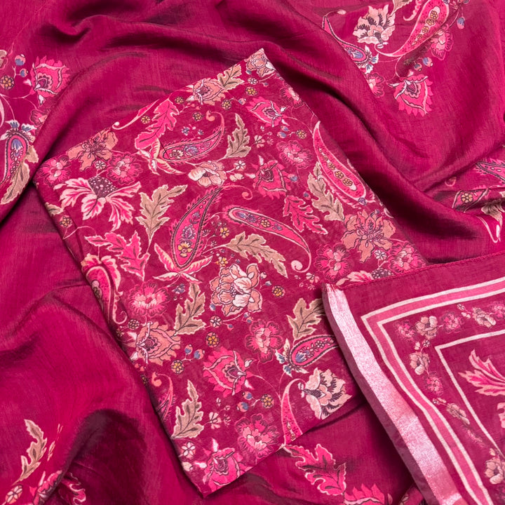 Premium Mul Chanderi Printed Unstitched Suit Set-PSC033-A