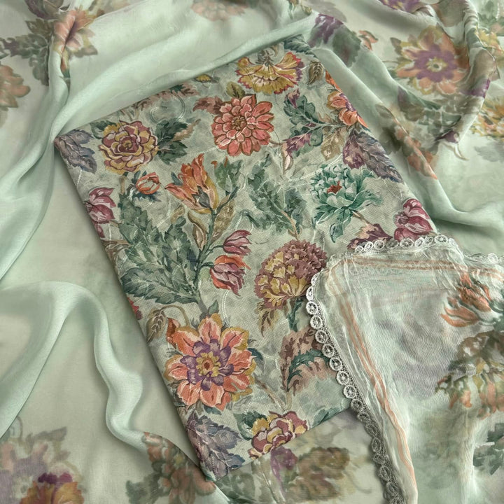 Premium Linen Cotton Digital Print Unstitched Suit Set-PSC046-A