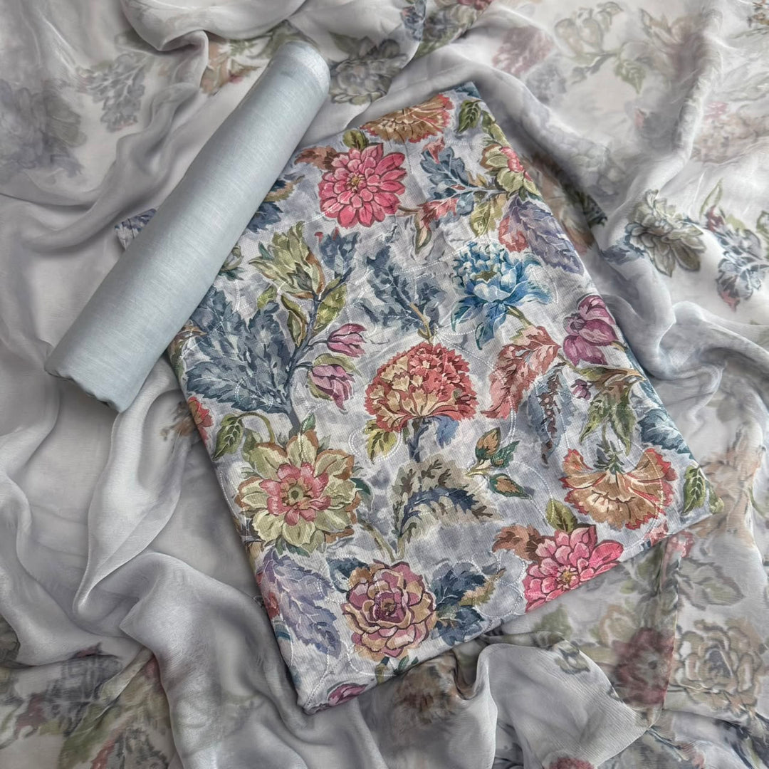 Premium Linen Cotton Digital Print Unstitched Suit Set-PSC046-B