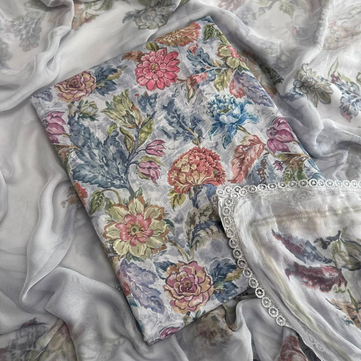 Premium Linen Cotton Digital Print Unstitched Suit Set-PSC046-B