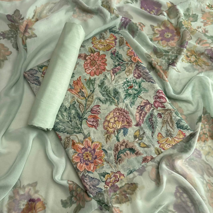 Premium Linen Cotton Digital Print Unstitched Suit Set-PSC046-A