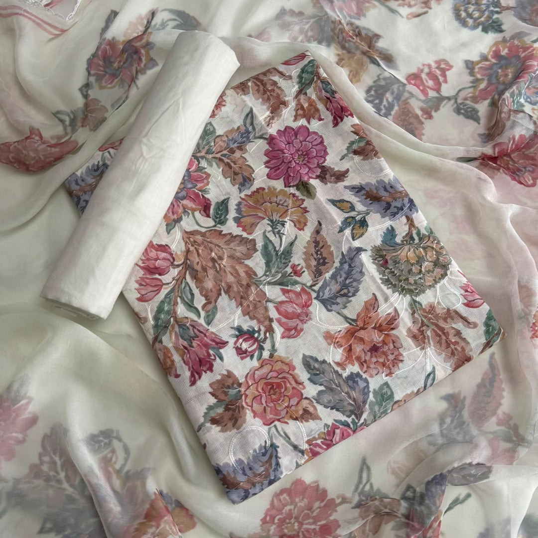 Premium Linen Cotton Digital Print Unstitched Suit Set-PSC046-C