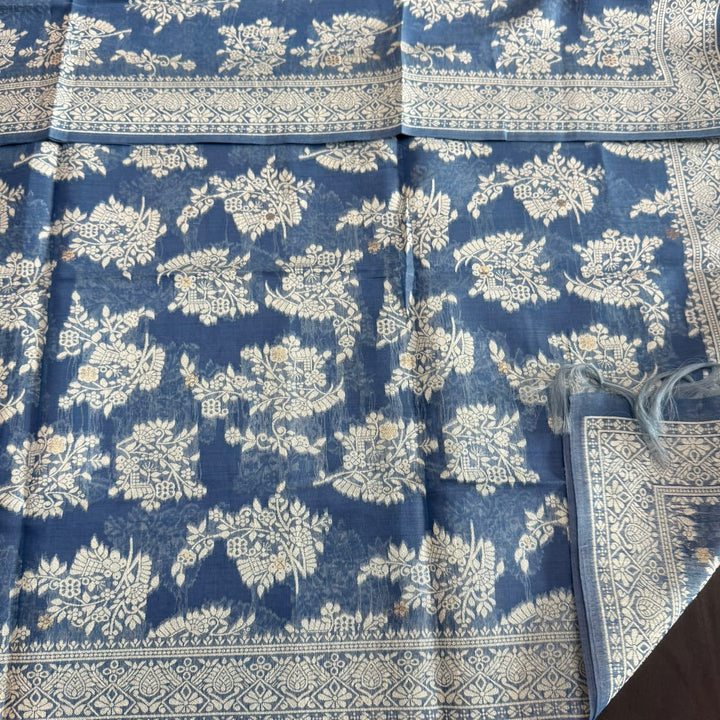 Jamdani Chanderi Silk Unstitched Suit Set with Matching Dupatta with Woven Border & Tassels - K10102