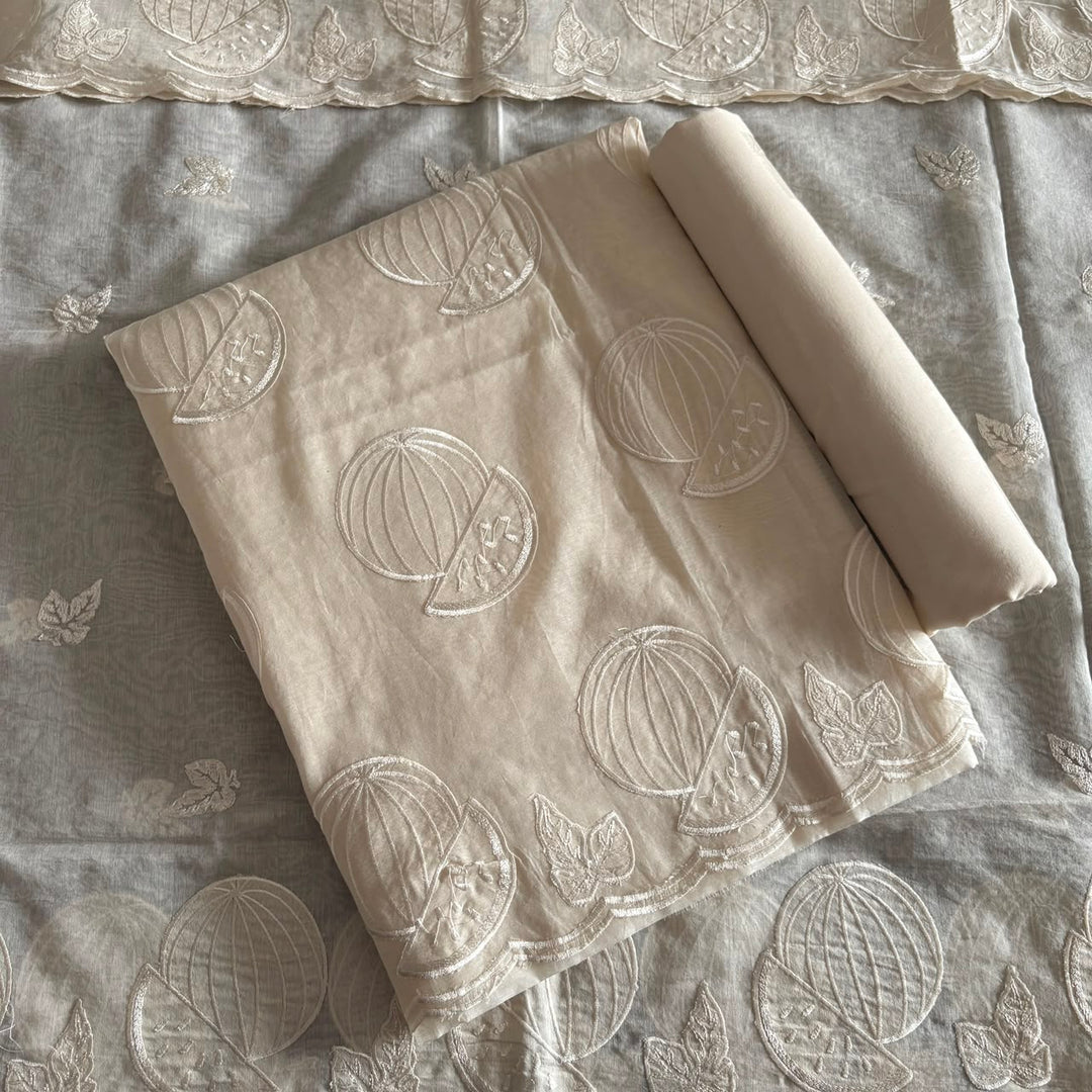 Elegant Mul Chanderi Unstitched Suit Set, Beautifully Crafted With Intricate Thread Work - LF1501-1