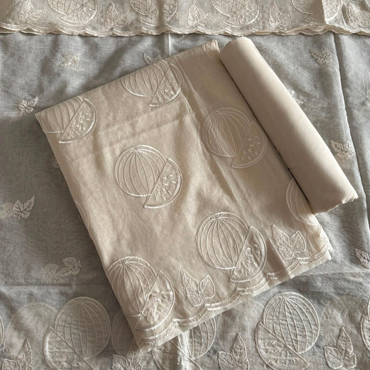Elegant Mul Chanderi Unstitched Suit Set, Beautifully Crafted With Intricate Thread Work - LF1501-1