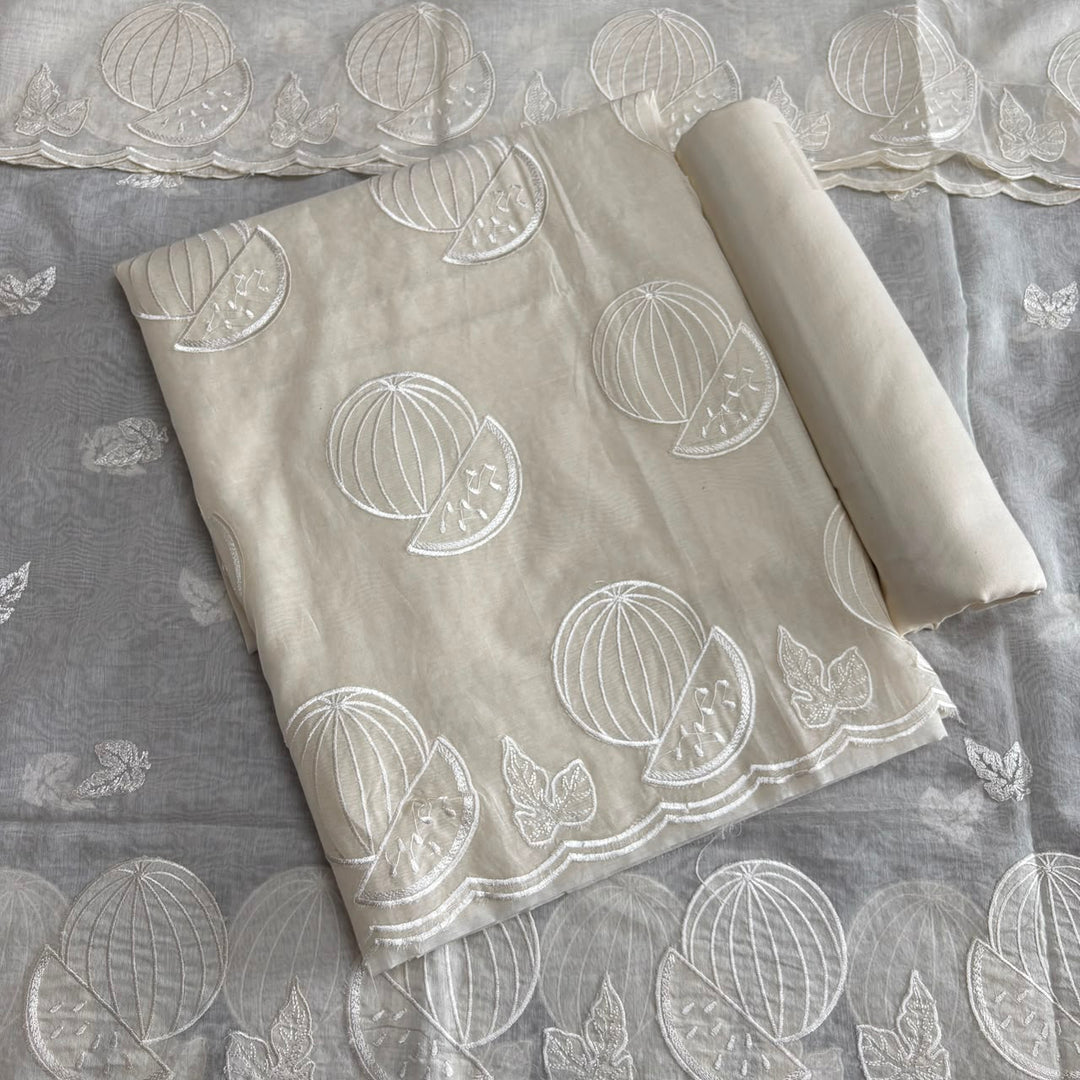 Elegant Mul Chanderi Unstitched Suit Set, Beautifully Crafted With Intricate Thread Work - LF1501-3