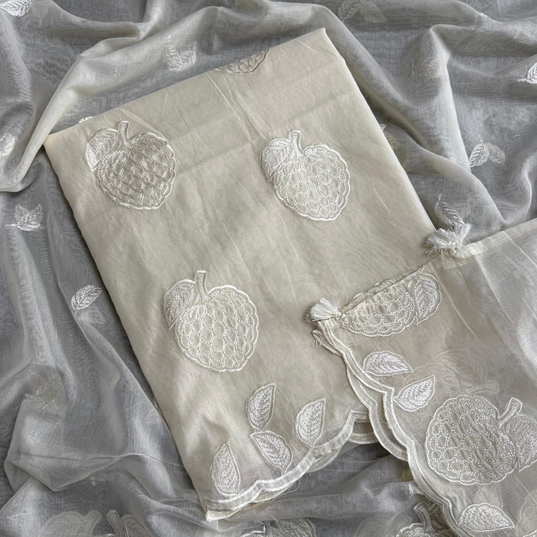 Elegant Mul Chanderi Unstitched Suit Set, Beautifully Crafted With Intricate Thread Work - LF1501-2