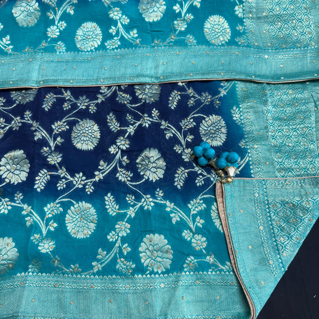 Beautiful Upada Silk Unstitched Suit Set with Dabka Handwork & Cutdana Embroidery - HSA245-A