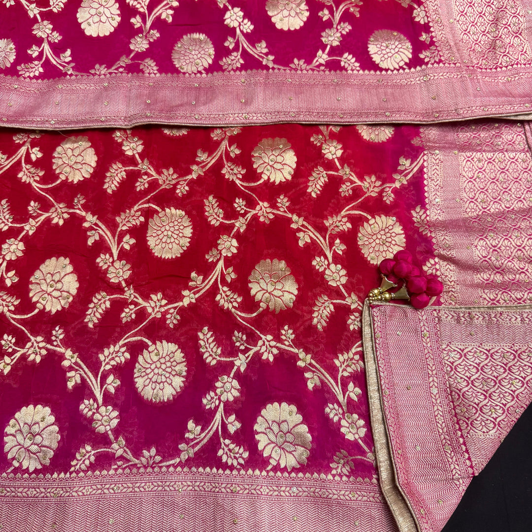 Beautiful Upada Silk Unstitched Suit Set with Dabka Handwork & Cutdana Embroidery - HSA245-B