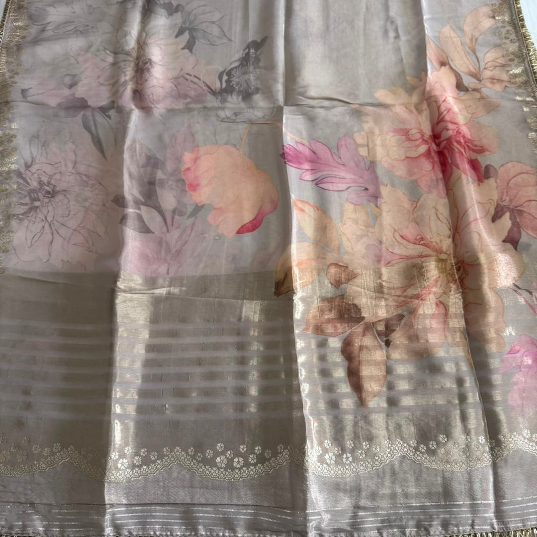 Elegant Shimmer Tissue Digital Print Unstitched Suit Set with Cutdana Embroidery - RC1236-A