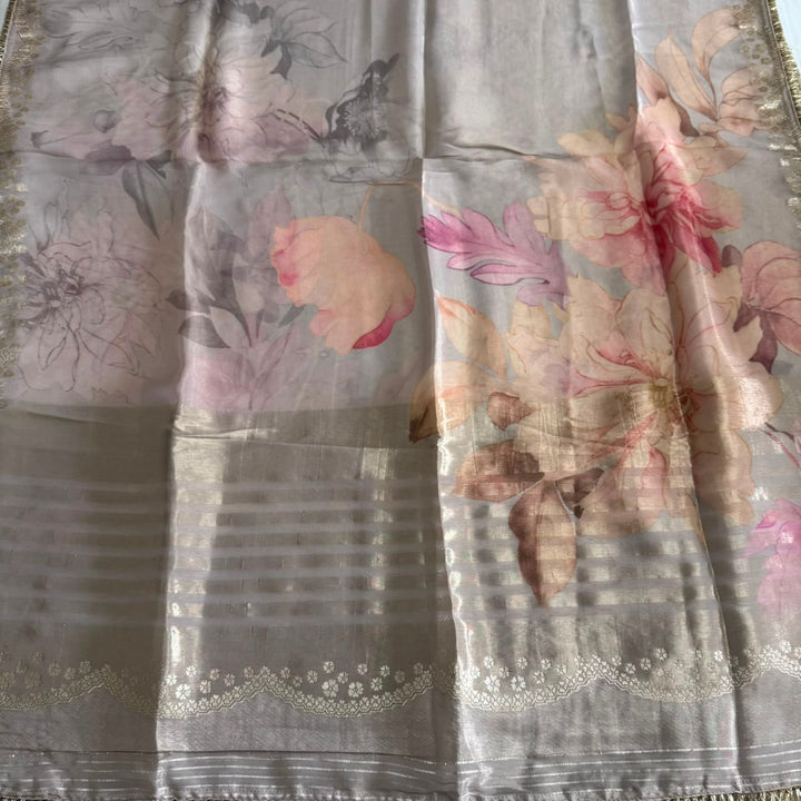 Elegant Shimmer Tissue Digital Print Unstitched Suit Set with Cutdana Embroidery - RC1236-A