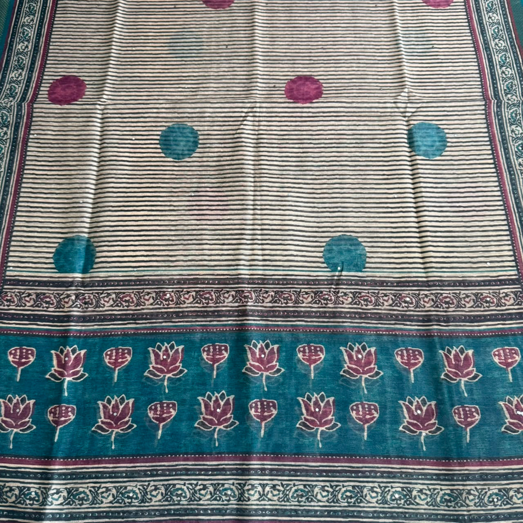 Premium Multicolour Pearl Work Chanderi Unstitched Suit Set - NS0778-01
