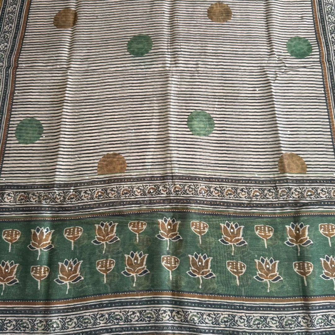 Premium Multicolour Pearl Work Chanderi Unstitched Suit Set - NS0778-02