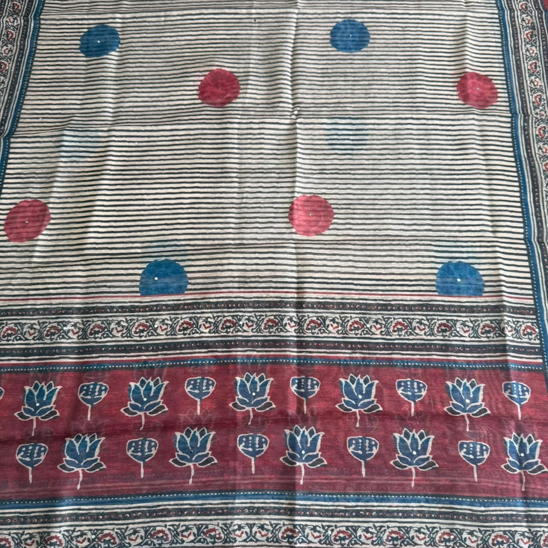 Premium Multicolour Pearl Work Chanderi Unstitched Suit Set - NS0778-03