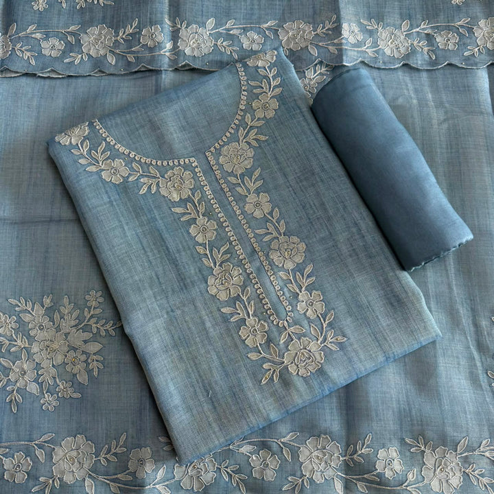 Premium Shimmer Silk Unstitched Suit Set-FM1651-B