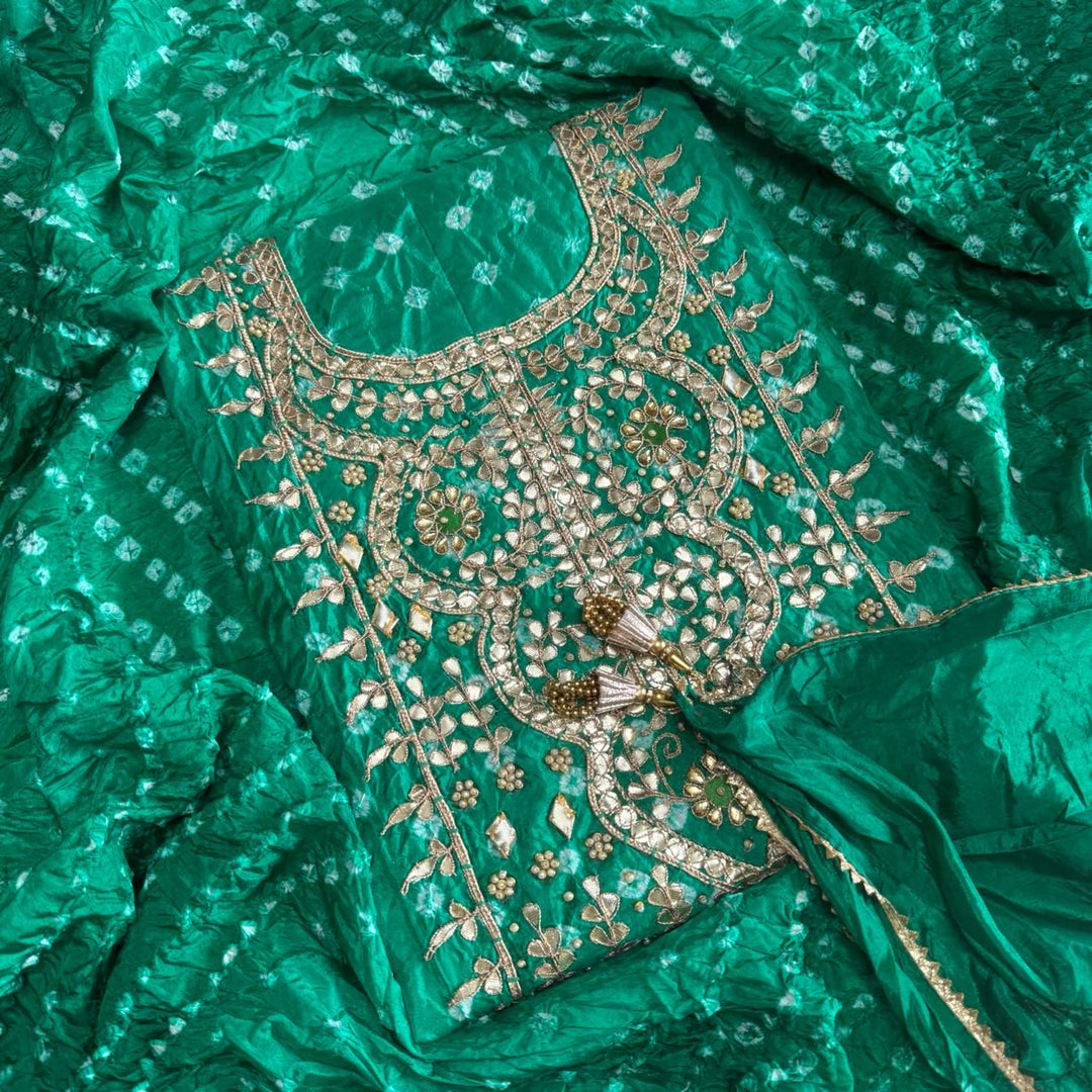 Elegant Bandhani Silk Suit Set-PT9371-F