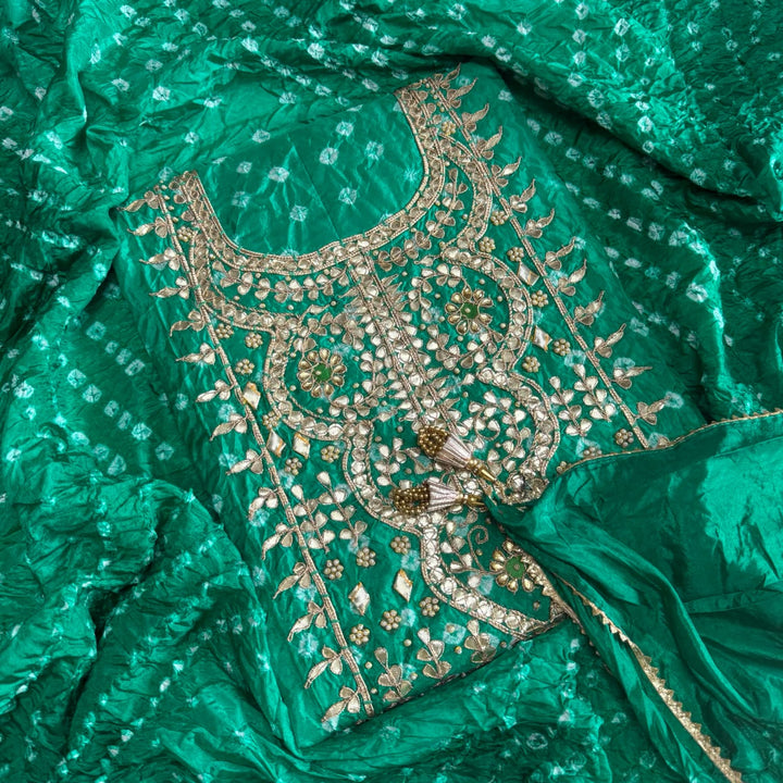 Elegant Bandhani Silk Suit Set-PT9371-F