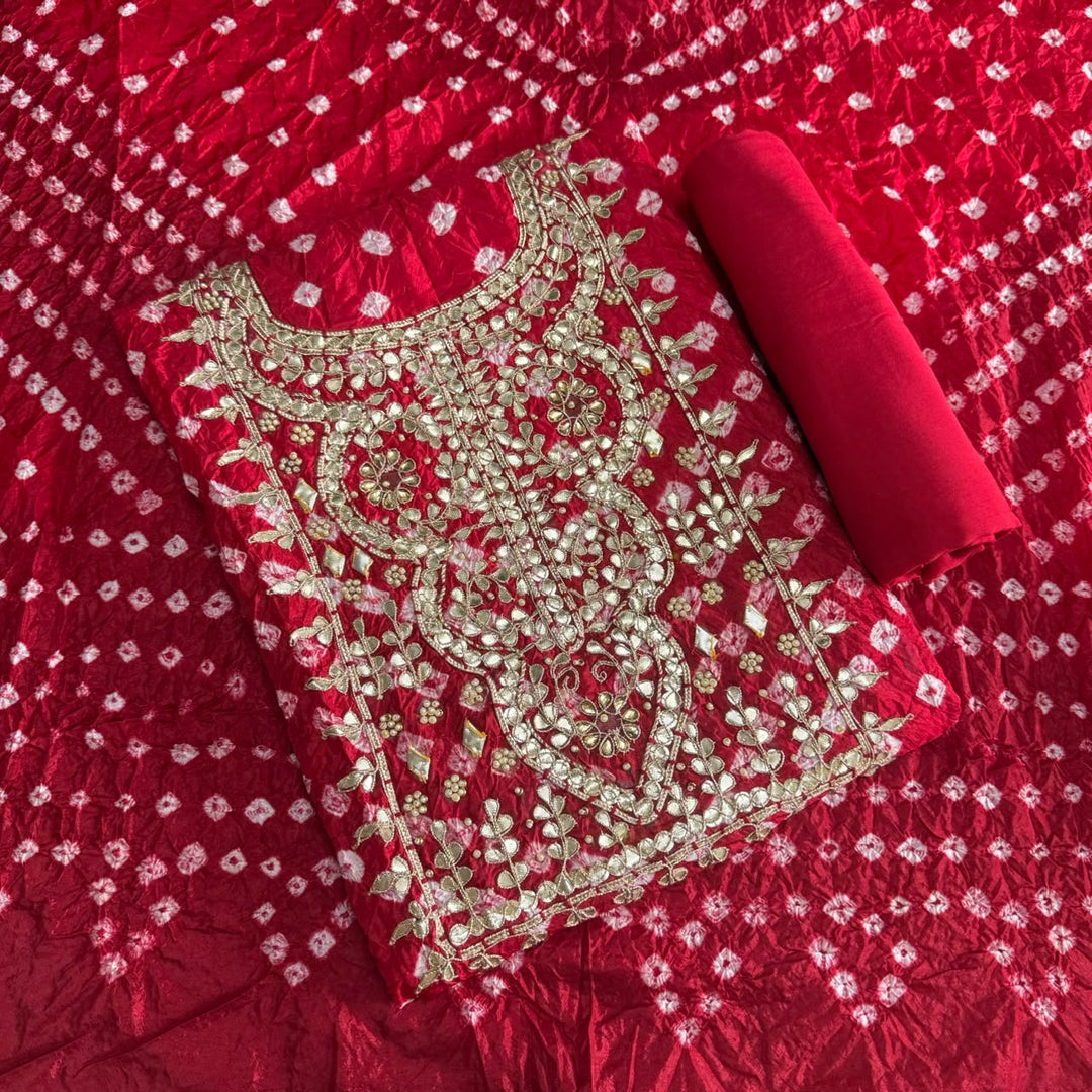 Elegant Bandhani Silk Suit Set-PT9371-F3