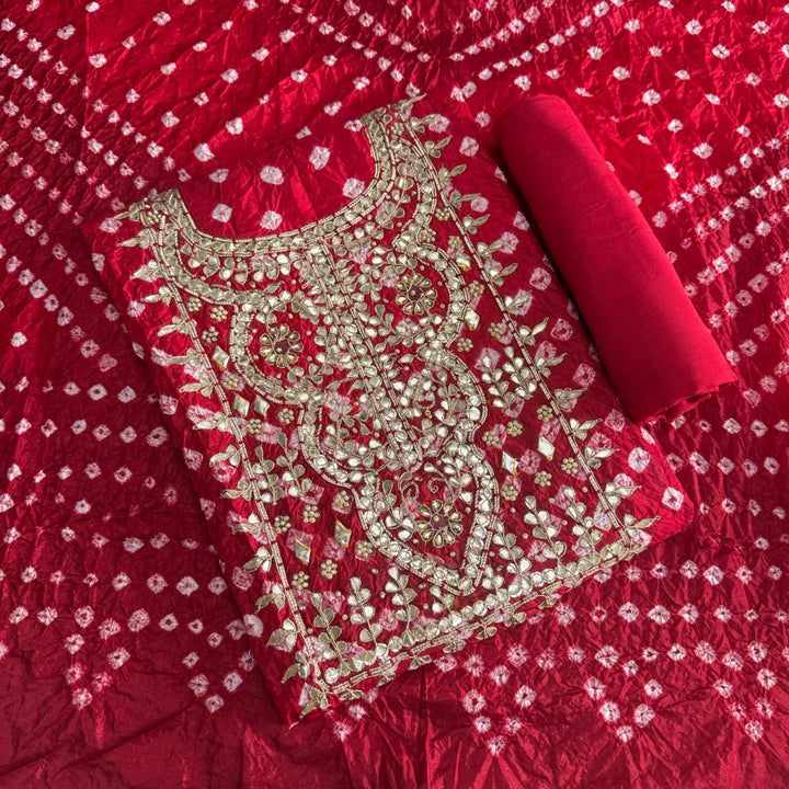 Elegant Bandhani Silk Suit Set-PT9371-F3