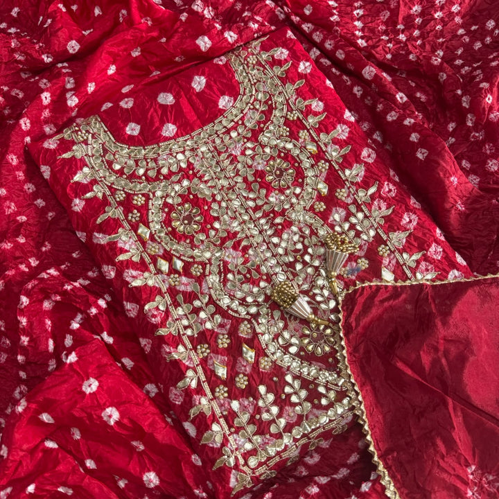 Elegant Bandhani Silk Suit Set-PT9371-F3
