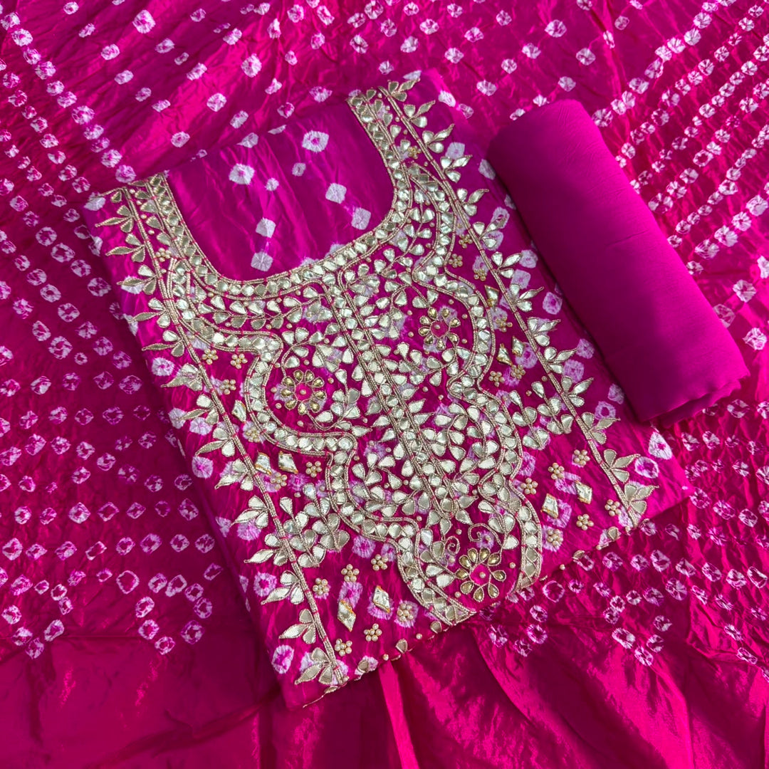 Elegant Bandhani Silk Suit Set-PT9371-F2