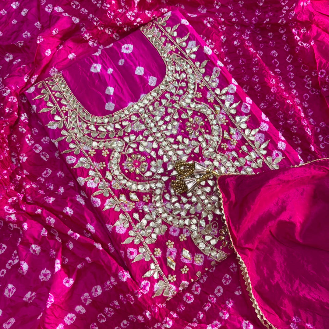 Elegant Bandhani Silk Suit Set-PT9371-F2