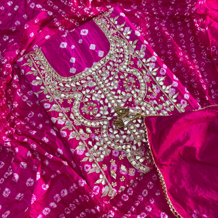 Elegant Bandhani Silk Suit Set-PT9371-F2