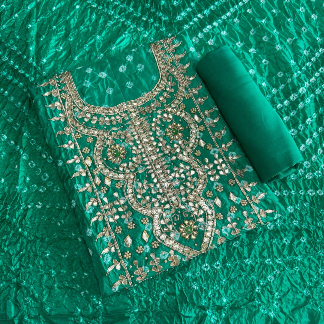 Elegant Bandhani Silk Suit Set-PT9371-F