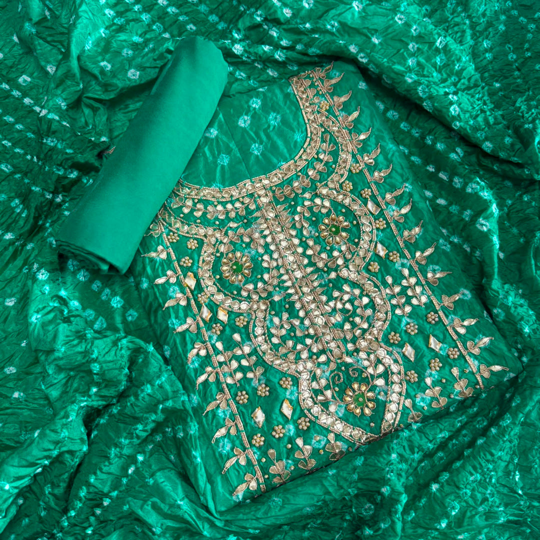 Elegant Bandhani Silk Suit Set-PT9371-F