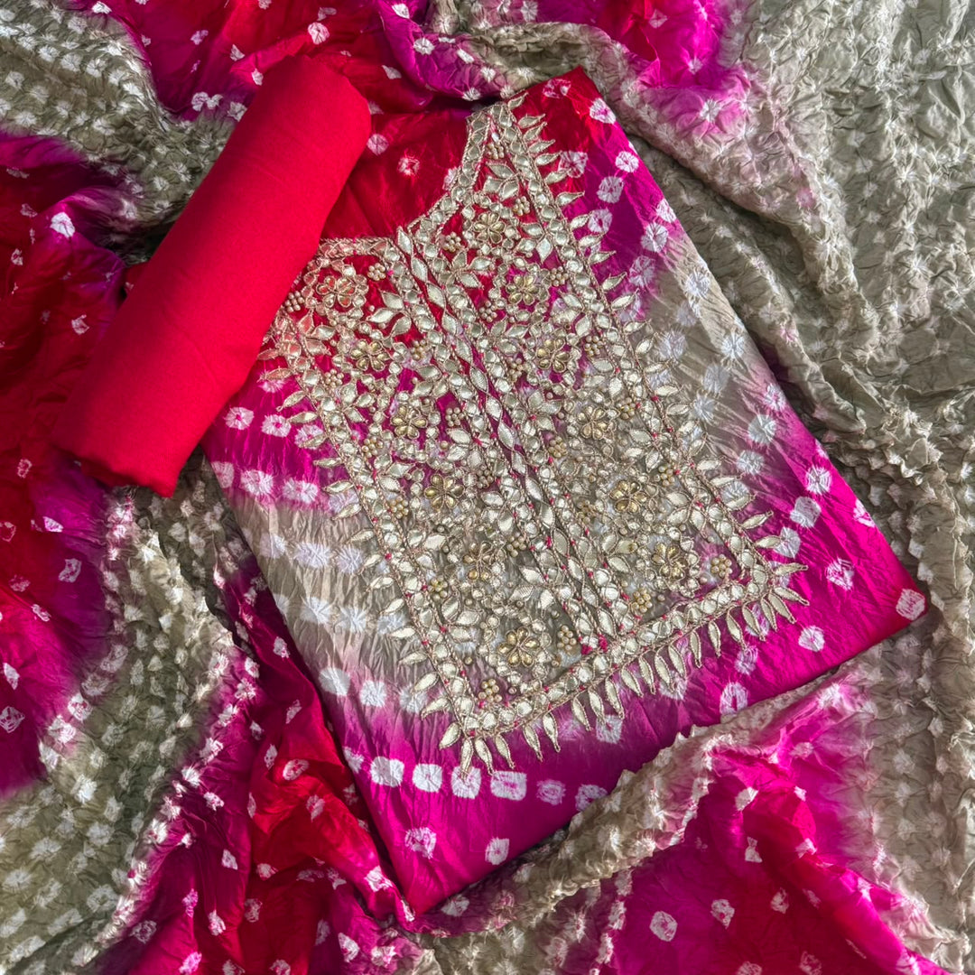 Premium Bandhani Silk Suit Set-PT9374-A