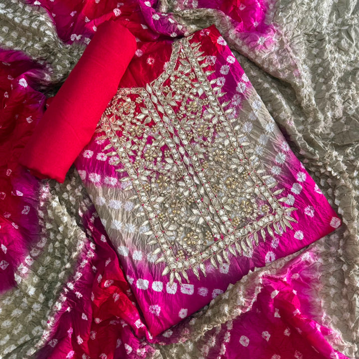 Premium Bandhani Silk Suit Set-PT9374-A